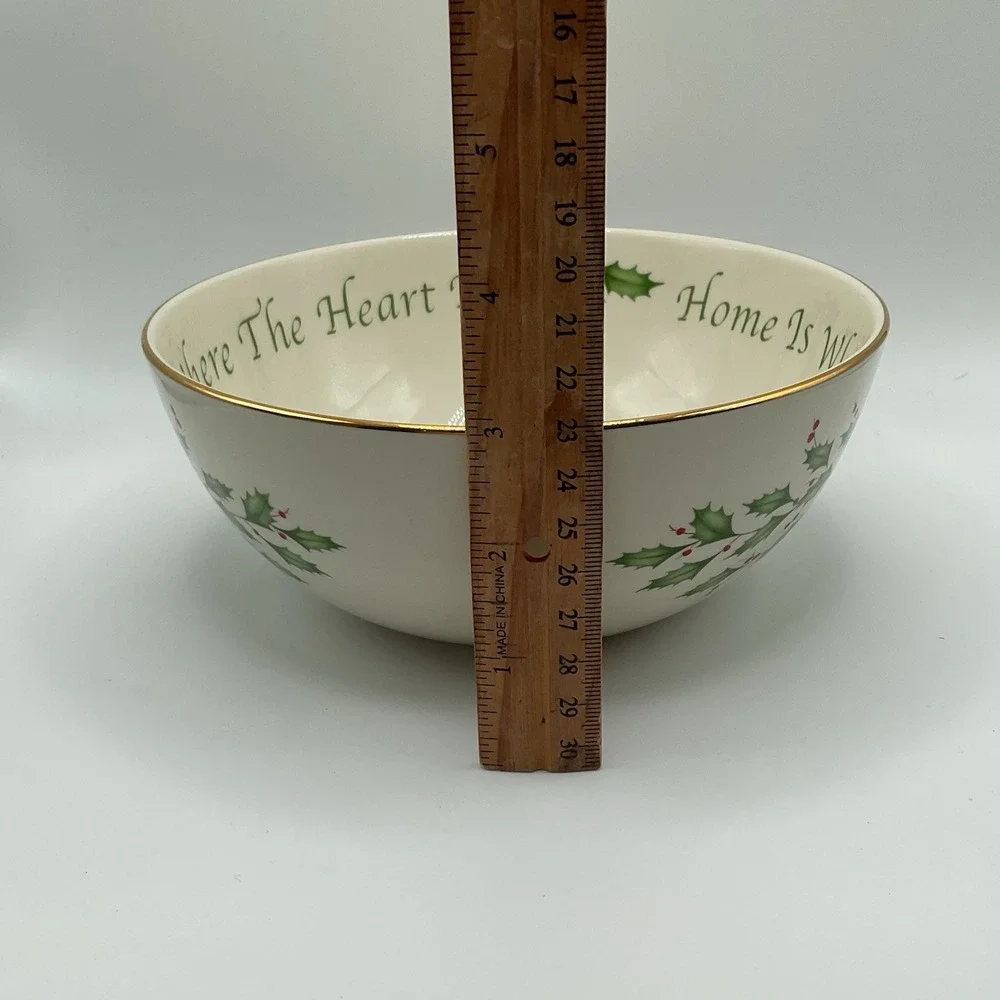 Lenox‎ Holiday Serving Bowl Home Is Where The Heart Is Sentiment Holly Berries